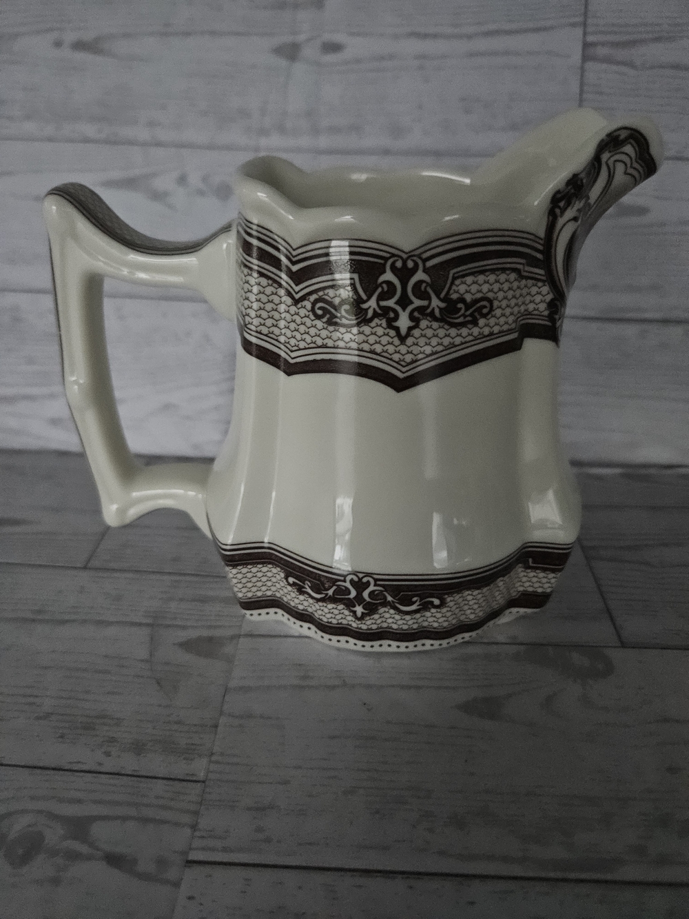Vintage Two's Company 5" Brown Transferware Ceramic Creamer Pitcher Jug